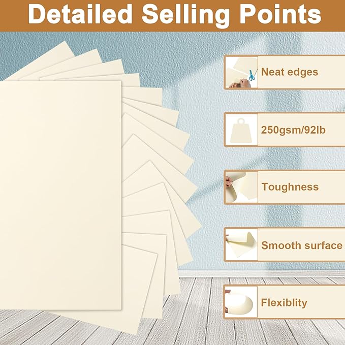 Silunkia 28 Sheets Cream Cardstock 8.5 x 11 Ivory Paper, 250gsm/92lb Off White Card Stock Printer Paper for DIY Cards, Business Cards, Invitations, Menus, Certificates, School Crafting