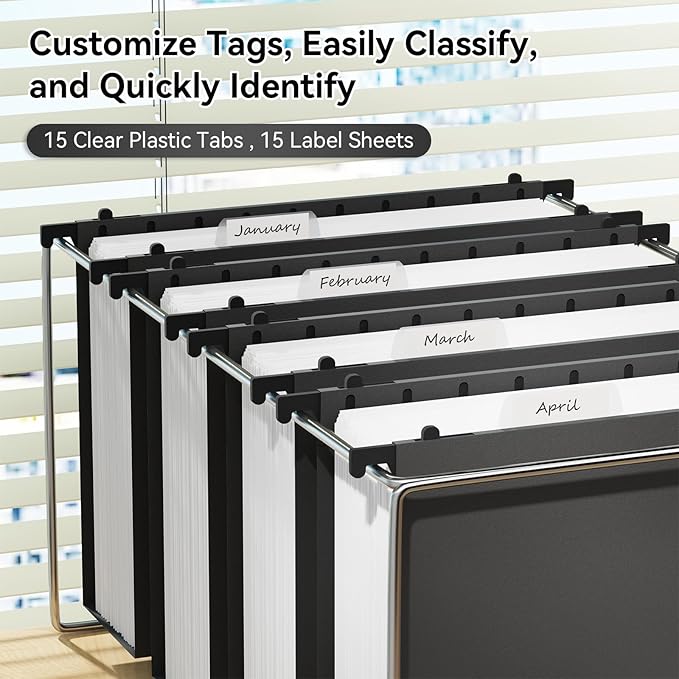 ANSOOK Extra Capacity Hanging File Folders Letter Size, 3 Inch Reinforce Expanding File Folder,12 Pack Plastic File Cabniet Folders,Hanging File Frame Organizer,File Folder Hanging with Tabs