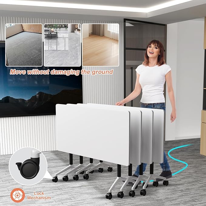 Conference Table Flip Top Mobile Conference Room Tables,Folding Conference Table with Wheels,Large Meeting Training Seminar Table Saving Space for Office Classroom(12A,61'')