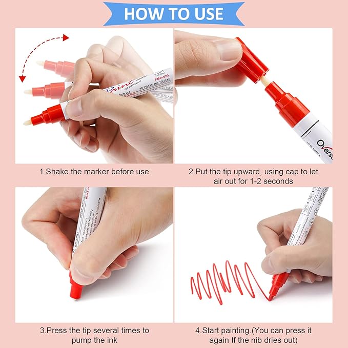 Overseas Red Paint Marker Pens - 36 Pack Oil-Based Permanent Markers Set, Quick Drying, Waterproof, Medium Tip Paint Pens Bulk for Wood, Metal, Rock, Ceramic, Plastic, Canvas, Glass, Rubber