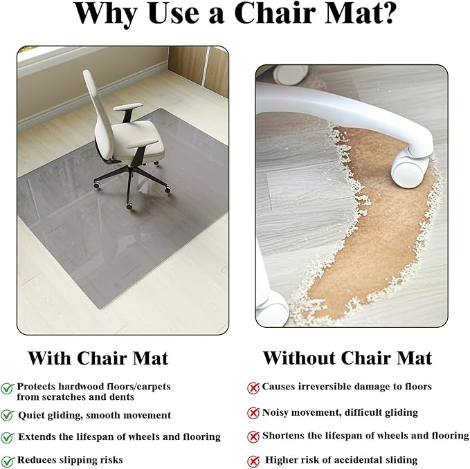 Koonmi Tempered Glass Chair Mat for Hardwood Floors & Carpets, 46" x 55“ Grey Heavy Duty Office Floor Protector, Scratch & Dust Concealing, Noise-Free for Home Office Desk