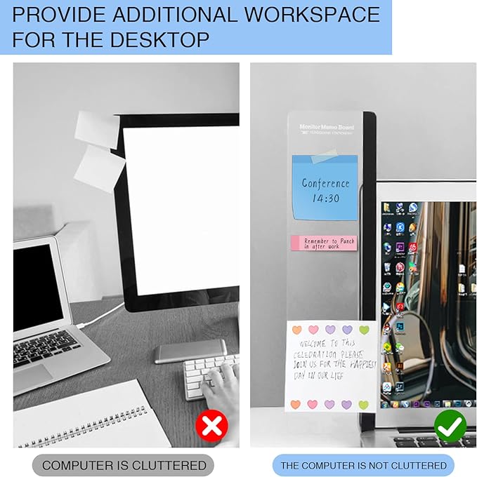 Office Desk Accessories 2pcs Multifunction Computer Monitor Memo Board - Office Supplies for Women Men Computer Sticky Note Holder Home Decor (Smooth Monitor Memo Board)