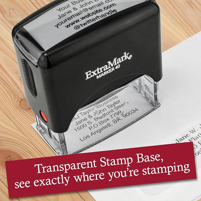 ExtraMark Return Address Stamp - 4 Lines Personalized Stamp - Customizable Text Stamp – Self Inking Design - Exclusive Features - Multiple Ink Color Options and Fonts