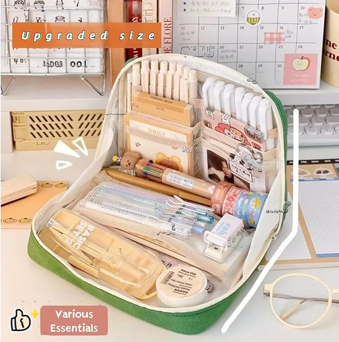 Fcteap Pencil Case Pouch Box Cute Kawaii Large Capacity Aesthetic Zipper Pen Holder Organizer Bag for Office Workspace Supplies Desk Accessories Travel (Off-White)