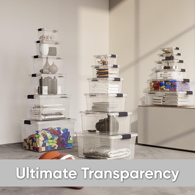 Superio Clear Storage Boxes with Lids, 8.75 Quart Plastic Container Bins for Organizing, Stackable Crates, BPA Free, Non Toxic, Odor Free, Organizers for Home, Office and Dorm, 4 Pack