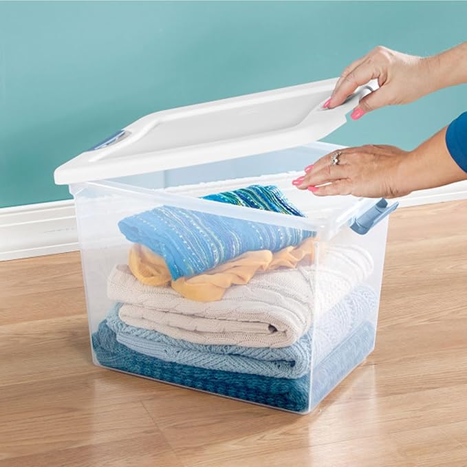 Sterilite 12-Pack Latching Box, Under Bed Storage Bins with Lids, Clear Plastic, 25 Quart - Heavy-Duty Organizing Containers for Closet, Bathroom, and Office