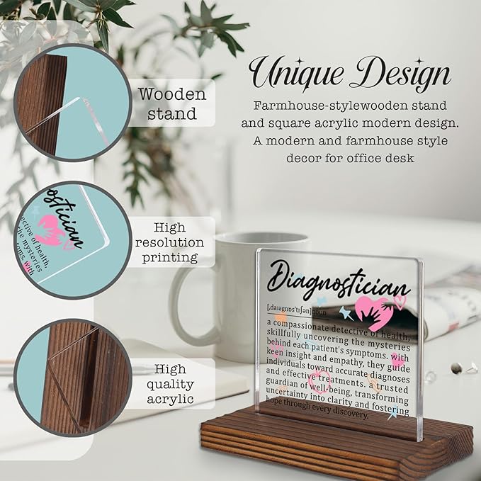 Diagnostician Gifts, Appreciation Desk Decor for Diagnostic Medical Professionals, Thank You Plaque for Doctors Nurses Healthcare Staff Graduation Birthday Office Decorative Sign PA022