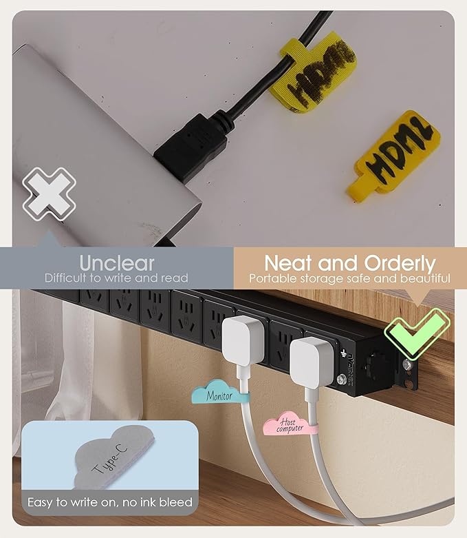 Nearockle 24Pcs Cable Labels for Organizing Wires and Identification, Upgraded Large Size Cord Labels for Electronics Cable Management, Write on Cord Tags-Multicolor
