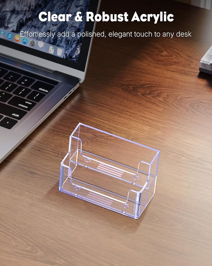 Uniclife 2 Pack Acrylic Business Card Holder for Desk 2 Slots Clear Business Card Display Stand for Men & Women Desktop Business Card Organizer Card Stand for Office Home Exhibition, 120 Card Capacity