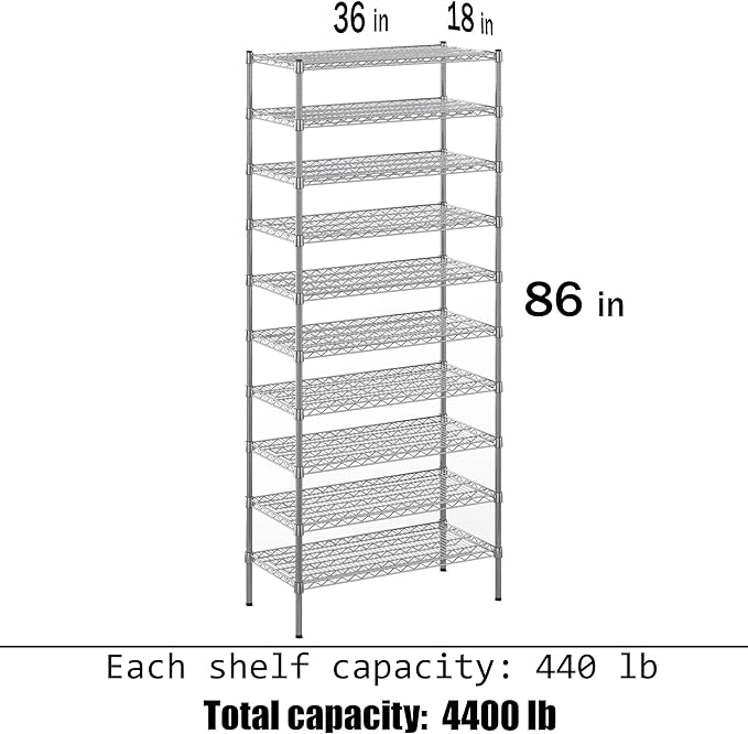 Regal Altair 18" Deep x 36" Wide x 86" Height Wire Shelving Kit | 10-Tier | NSF Commercial Storage Rack Unit