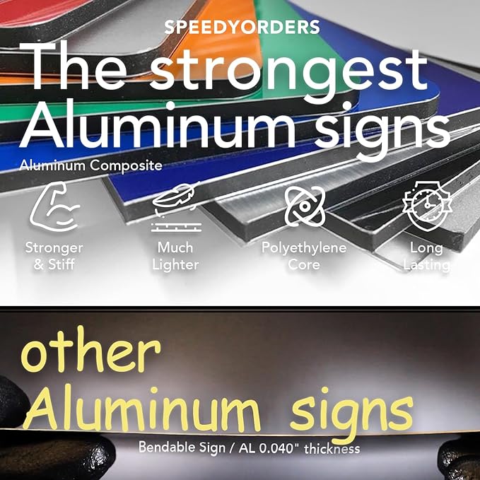 Custom Metal Signs, Personalized Aluminum, Waterproof Business Signs, White Aluminum (Blue Background, 14x10 In)