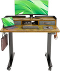 Claiks Standing Desk with Drawers, Adjustable Stand Up Electric Small Standing Desk Adjustable Height with Storage Shelf and Splice Board, 40 Inch, Rustic Brown