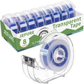 JEFURE 8 Pcs Transparent Tape with Dispenser, 0.7 x 1000 in Blue Core Clear Tape Rolls Bulk, Office Tape Refills for Desk, Craft, and Gift Wrapping