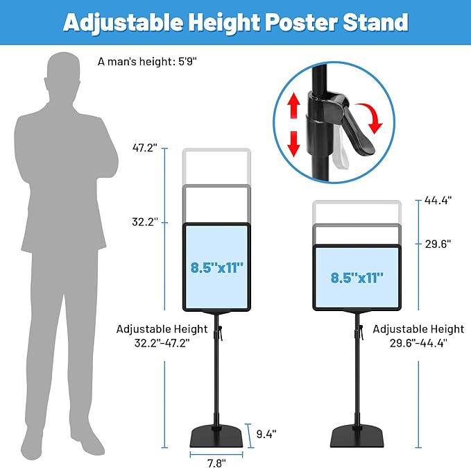 VAIIGO 6Pack Sign Stand for Display 8.5 x 11, Adjustable Poster Stand for Table Top & Floor, Floor Standing Sign Holder, Signage Stands for Business, Tradeshow, Store, Farm Display Stands