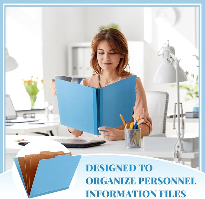 Skyygemm 48 Pcs Classification Folders Letter Size, 3 Divider Pressboard File Folder with Fasteners, Expanding File Organizer Bulk for School Teachers, Office Employee, Coworker, Staff (Blue)