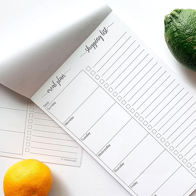 321Done Meal Planning Notepad - Made in USA - Large Letter Size (8.5x11) Weekly Menu Planner Tear-Off Simple Shopping List Meals Groceries Grocery List Memo Pad - Perforated Sunday Start