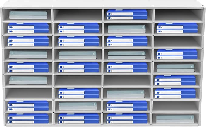 36 Slots Mail Sorters for Office, PVC Literature Organizer with Removable Shelves, Door-Less Mail Center Paper Storage Cabinet for Files Magazines Documents, 9.3 * 2.4in Each Slot (36 Slots - White)