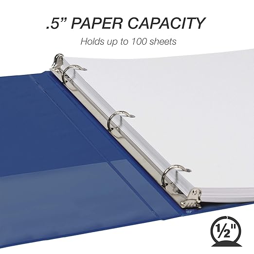 Samsill Economy 0.5 Inch 3 Ring Binder, Made in The USA, Round Ring Binder, Customizable Clear View Cover, Dark Blue