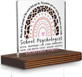 School Psychologist Appreciation Gift Desk Decor, Leopard Rainbow Difference Maker Sign for Mental Health Counselors, Educational Support Staff PA078