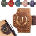 Personalized Bygone Mark Bookmark with Pen Holder, Leather Magnetic Bookmark 26 Letters,Gifts for Book Lovers, Readers, Leather Book Marks for Men Women (Brown, J)