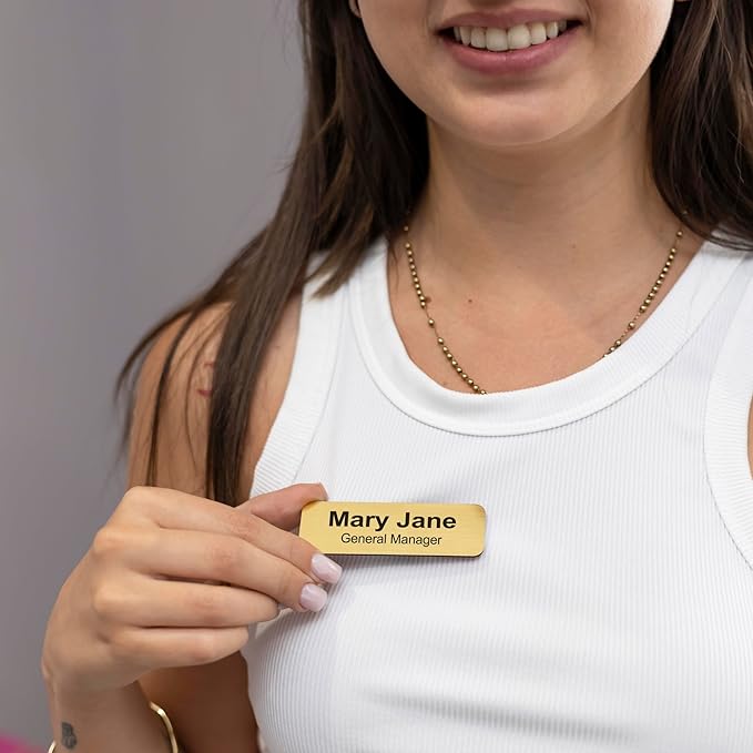 Custom Engraved ID Name Tag Badges Identification Personalized with Text & Logos, Metal Name for Clothing with Pin or Magnetic Backing Plates for Business and Employees (Your Own Design)