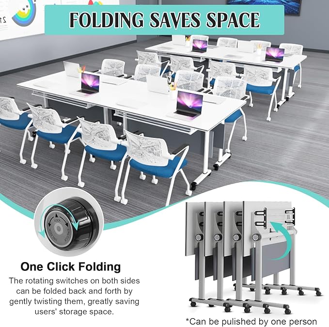 JEHUJD Conference Table,55.1''Folding Conference Room Table for 4-12 People,Mobile Flip Top MeetingTraining Table with Different Coulor and Styles for Offices, Classrooms,Meeting Room (6, B)
