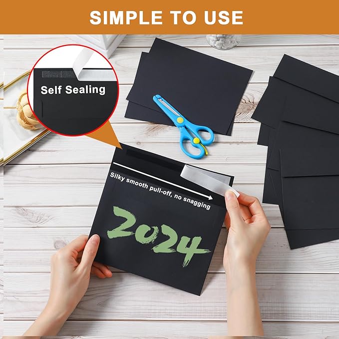 Silunkia 100 Packs Black Blank Flat Cards and Envelopes 5 x 7 Heavyweight Single Panel Cardstock and A7 Envelopes Self Seal for DIY Wedding Invitations, Party, Thank You Cards, Mailing