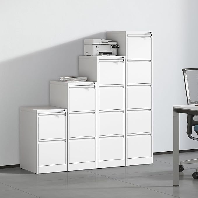 OPTYMIRA 3 Drawer File Cabinet with Lock,White Metal Filing Cabinets Heavy Duty Locking Vertical File Cabinet Home Office Steel Storage Cabinet for Legal/Letter Size File,Assembly Required