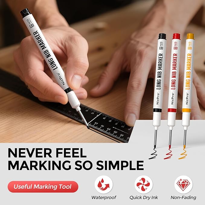 Nicpro 3 Pack CP1000 Carpenter Pencils with Sharpener, Mechanical Carpenter Pencil with 39 Refills, Deep Hole Long Nib Marker Pens for Construction, Heavy Duty Woodworking Pencil for Architect Marking
