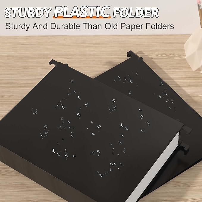 Nordun Extra Capacity Plastic Hanging File Folder Letter Size,12 Pack Reinforced Hang Folders with Heavy Duty 2 Inch Expansion,Durable Hanging Organizer Designed for Bulky Files(Black)