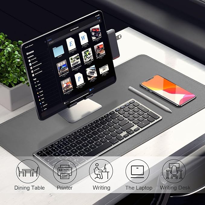 BLESWIN Large Desk Pad, 47.2" x 17", Leather Desk Mat Protector, Non-Slip, Waterproof, Dark Gray