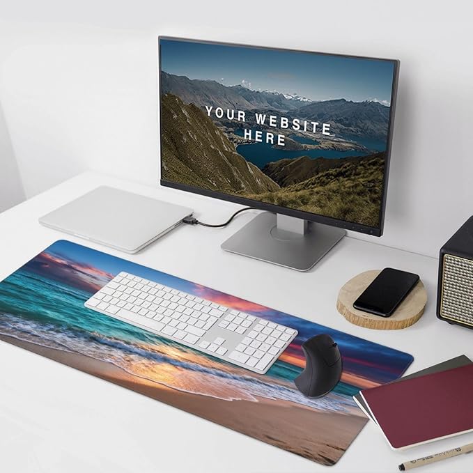 Gaming Mouse Pad,Large Mouse Pads for Desk,Non-Slip Rubber Base Extended Mousepad,XXL Keyboard Mouse Mat,Stitched Edges Computer Keyboard Desk Pad,35.4x15.8inch,Sunset Beach