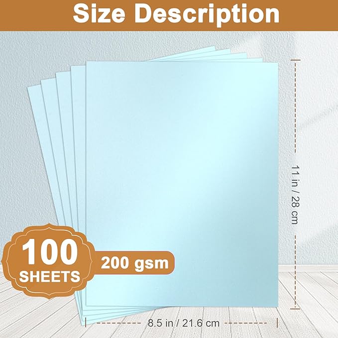 Silunkia 100 Sheets Blue Shimmer Cardstock 8.5 x 11 Certificate Paper, 75lb Thick Glossy Paper Card Stock for DIY Card Making, Thank You Cards, Wedding Invitations, Scrapbooking