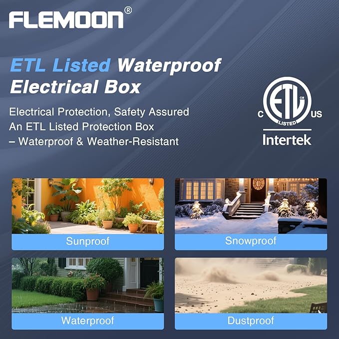 Flemoon [3 Pack] Outdoor Extension Cord Cover Waterproof, Weatherproof Electrical Connection Box for Straight Plug, Outlet, Socket, Halloween, Christmas Holiday Decoration String Light, Light Grey