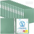 Henoyso 36 Pcs 3 Ring Binder 0.5 Inch Round Fits Letter Size 8.5'' x 11'' Paper Plastic Flexible Binder Bulk Holds 140 Sheets with 1 Pockets Versatile Organizer for Home Office School (Sage Green)