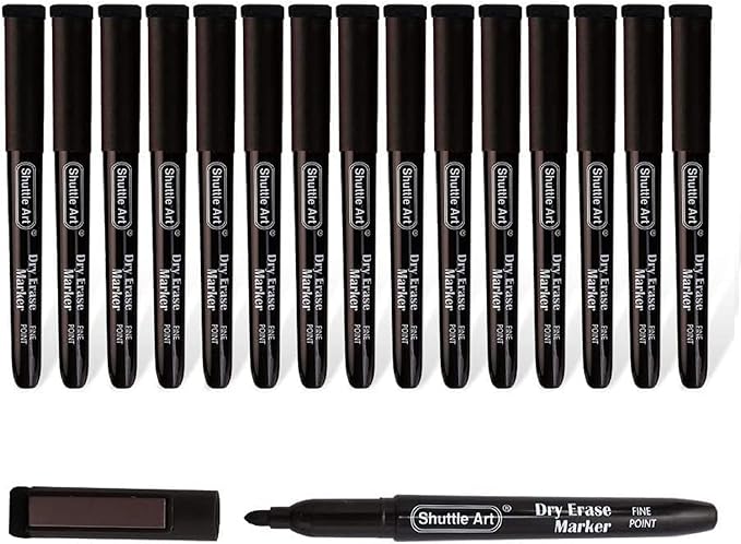 Shuttle Art Dry Erase Markers, 15 Pack Black Magnetic Whiteboard Markers with Erase,Fine Point Dry Erase Markers Perfect For Writing on Whiteboards, Dry-Erase Boards,Mirrors for School Office