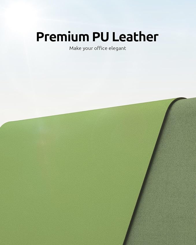 YSAGi Leather Desk Protector, Office Mat, Large Mouse Mat, Non-Slip PU Leather Blotter, Laptop Pad, Waterproof Writing Pad for Office and Home (Leaf Green, 31.5" x 15.8")
