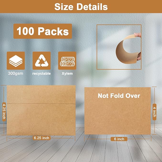 Silunkia 100 Packs Brown Blank Greeting Cards and Envelopes 4 x 6 Heavyweight Flat Cardstock and A4 Envelopes Printable Self Seal for Graduations, Invitations, Thank You Cards, Mailing