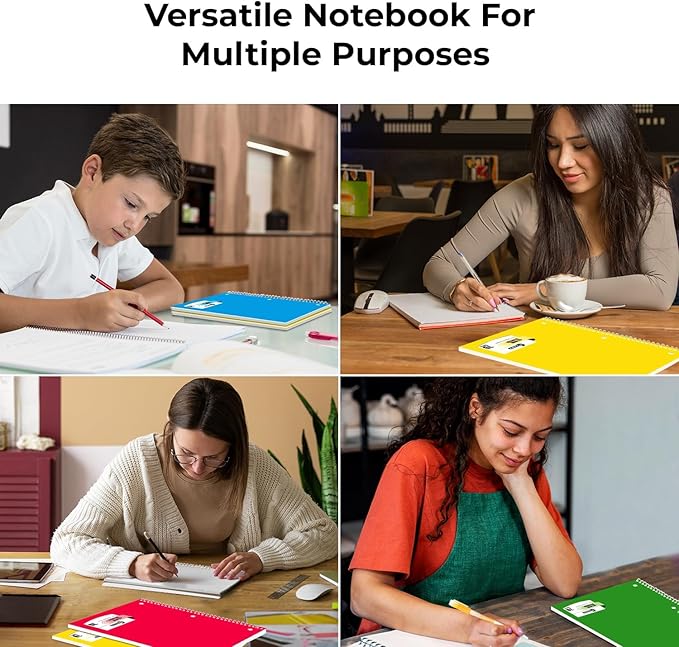 Rosmonde Spiral Notebook, 24 Pack, 1 Subject, College Ruled, 70 Sheets, 8 x 10-1/2",Bulk College Ruled Spiral Notebook for School, 3 Hole Punched, Single Subject Notebook Bulk, Assorted Colors