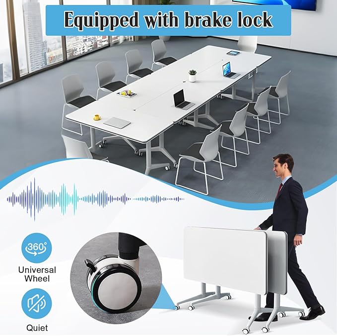 Conference Table,55.1''Folding Conference Room Table for 4-12 People,Mobile Flip Top MeetingTraining Table with Different Coulor and Styles for Offices, Classrooms,Meeting Room (8, 47.2 A)