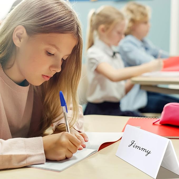 Fainne 20 Sets Dry Erase Name Tent Cards with Black Markers 8.7 x 2.8 x 1.9 Inches White Reusable Name Plate Wipe Clean Desk Tags Sign for Classroom Table Office Conference Meeting Weddings