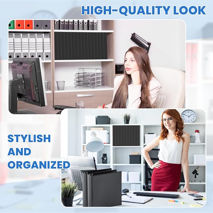 Henoyso 12 Pcs 3 Ring 2 Inch Binders Fits 8.5 x 11 Inch Letter Size Paper, Plastic Black Flexible Binders with View Cover and 2 Pockets, 375 Sheets Capacity for Office School