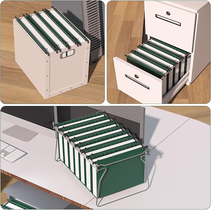 Nordun Plastic Hanging File Folder Extra Capacity,12 Pack Reinforced Hang Folders with Heavy Duty 2 Inch Expansion,Filing Cabinet Folders Letter Size,Hanging Organizer Designed for Bulky Files(Green)
