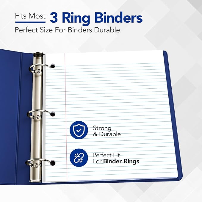 KAISA Filler Paper Loose Leaf Paper, Wide Ruled Paper, 8"x10-1/2", 3-Hole Punched Binder Paper For 3-Ring Binders,150 Sheets/pack 3Pack, F15001W