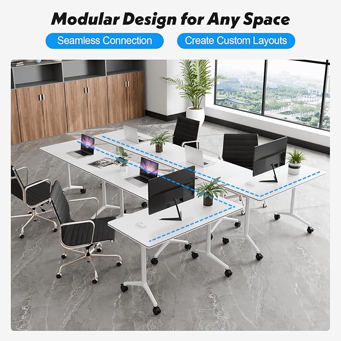 Goakwwuz Conference Room Table, Folding Conference Tables,Thicken Grey Tabletop,Flip Top Wooden Seminar Meeting Room Table for Conference Room Offices (10, White, 61.0“)