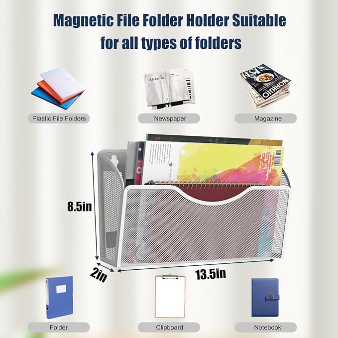 LQPAFZ Magnetic File Holder 1 Pockets File Folder Organizer, Office Hanging Magazine Rack for File Cabinets, Magnetic Paper Holder, No Drilling Mail Organizer for Refrigerator, Office