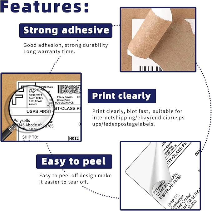 POLYSELLS Self Adhesive Address Shipping Labels, White Sticker FBA Labels (100 Sheets, 8.5" x 5.5" (2UP))