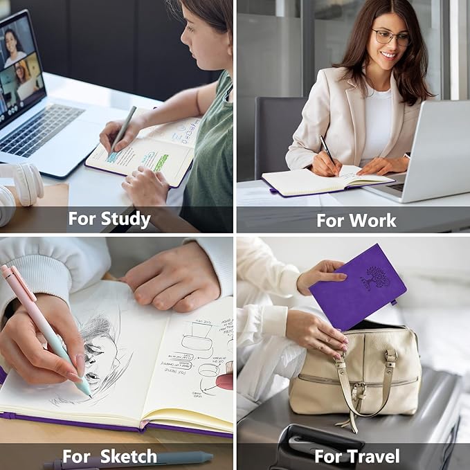 PERCUN Lined Journal Notebook for Men & Women, 160 Pages College Ruled Journal for Writing, A5 Hardcover Leather Notebooks for Work, School, Business, Travel, Daily Diary 5.9" x 8.5" (Purple)