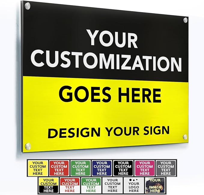SPEEDYOOKS Custom Outdoor Metal Sign, Personalized Aluminum, Customized Safety, Business, Waterproof - White Aluminum (Black & Yellow, 20x20 In)