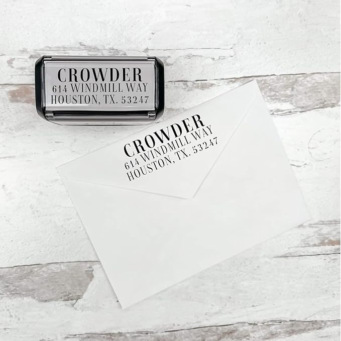 Self Inking Modern Address Stamps | Custom Return Address Stamper (Magazine Serif, Large)